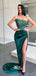 Green Sequins Top High Slits Satin Mermaid Evening Gowns Prom Dresses, WGP188