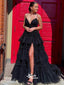 Sequins Black Spaghetti Straps Slits Shinny Layer Long Prom Dresses Party Gowns, WGP212