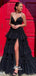 Sequins Black Spaghetti Straps Slits Shinny Layer Long Prom Dresses Party Gowns, WGP212