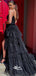 Sequins Black Spaghetti Straps Slits Shinny Layer Long Prom Dresses Party Gowns, WGP212