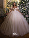 Courtly Style Puff Sleeve Pleating Sequins Tulle Ball Gown Wedding Dresses Prom Dresses, WGP214