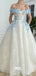 Off Shoulder Blue Handmade Flowers A-line Evening Gowns Prom Dresses, WGP226