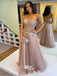 Blush Sweetheart Strapless Rhinestone Beads A-line Tulle Evening Gowns Prom Dresses, WGP229