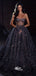 Black Starry Sky Sequins Shinny A-line Sweetheart Strapless Evening Gowns Prom Dresses, WGP238