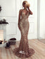 Sequin Mermaid Rose Gold Lace Long Evening Prom Dresses Sparkly Party Prom Dresses, WGP241