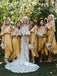 Yellow Ruffles Off Shoulder Spaghetti Straps A-ine Tea-length Bridesmaid Dresses, YPS115