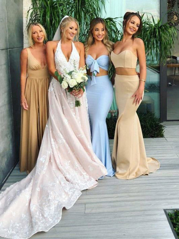 Mismatched Charming Popular Simple Cheap Long Wedding Bridesmaid Dresses, YPS117