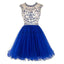 Sexy Open back Royal Blue Short Tulle homecoming prom dresses, CM0008