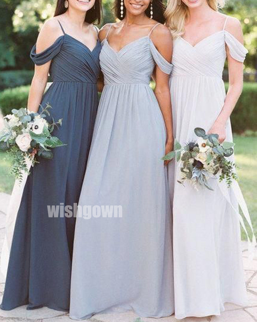 V-neck Spaghetti Strap Chiffon Long Bridesmaid Dresses YPS125