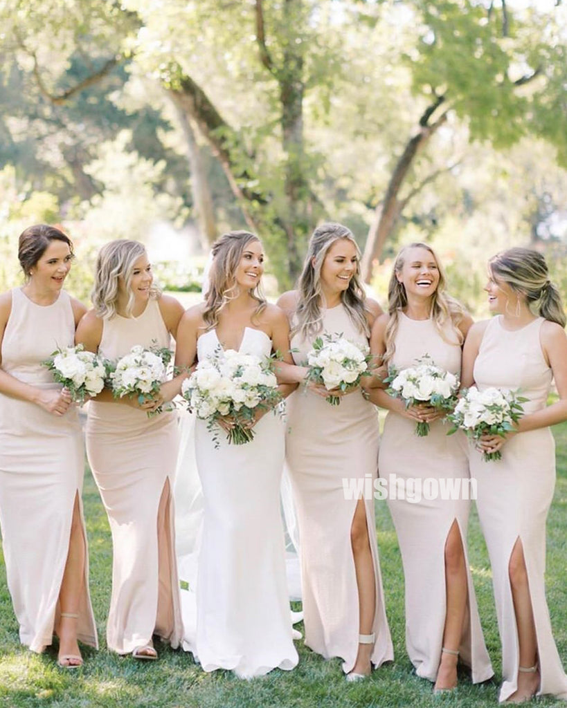 Simple Halter Open Back Mermaid Long Bridesmaid Dresses, YPS136