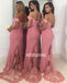 Elegant Rose Off-the-shoulder Mermaid Long Bridesmaid Dresses, YPS145