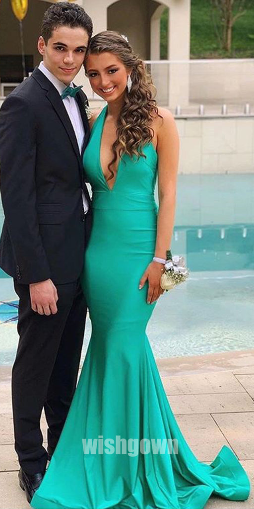 Halter Mermaid V-neck Long Bridesmaid Dresses YPS105