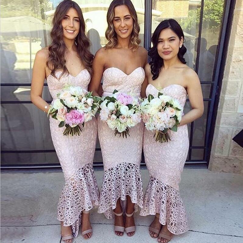 Beautiful Sweetheart Mermaid Lace Cheap Wedding Bridesmaid Dresses, WG358 - Wish Gown