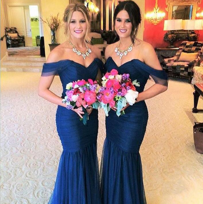 Elegant Off Shoulder Sweet Heart Mermaid Tulle Cheap Bridesmaid Dresses, WG19 - Wish Gown