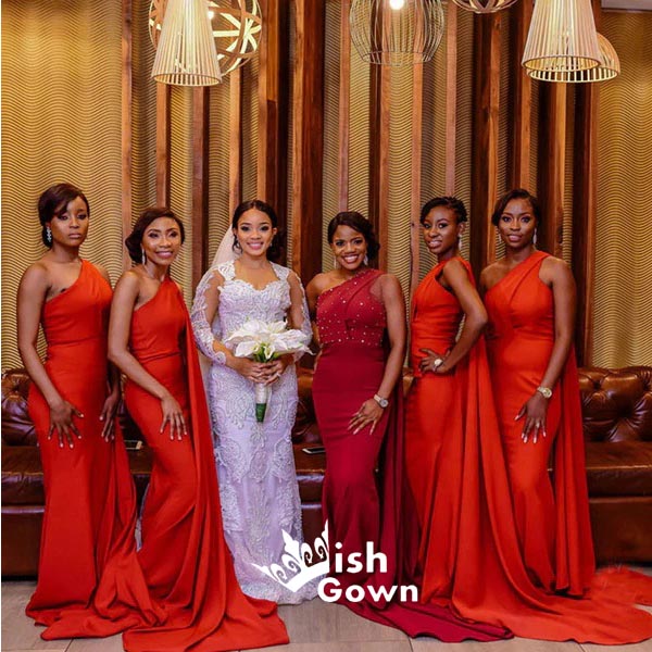 Sexy Red Mermaid One Shoulder Cheap Long Bridesmaid Dresses Online, WGM130