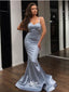 Sexy Blue Mermaid Spaghetti Straps Maxi Long Evening Prom Dresses,WGP266