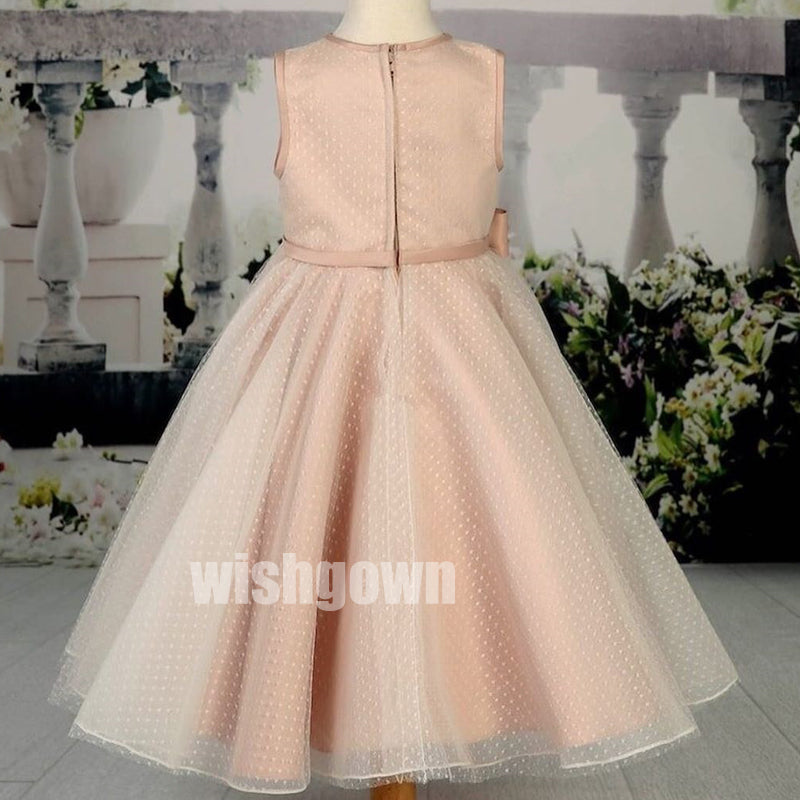 Cute Pretty Pink Sleeveless Organza Wedding Flower Girl Dresses, FGD010