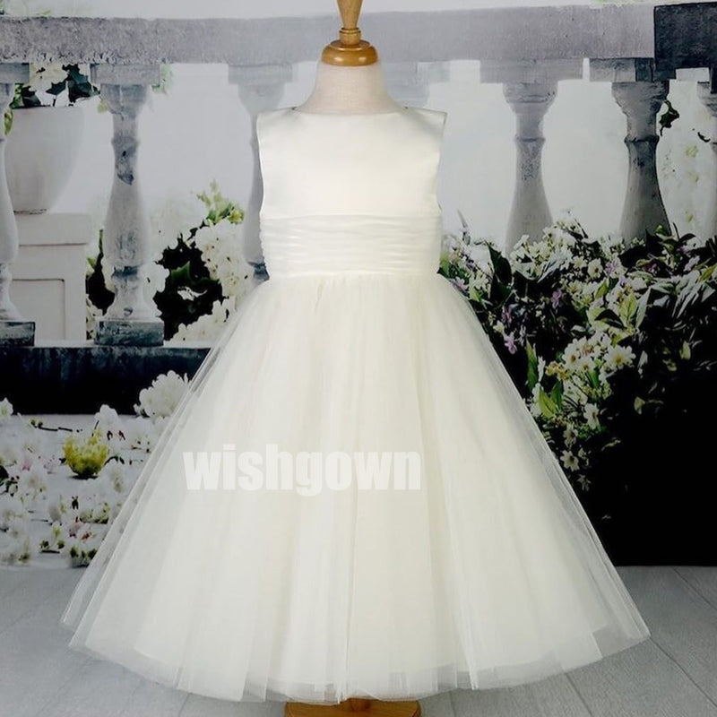 Elegant Pretty White Sleeveless Tulle Wedding Flower Girl Dresses, FGD011