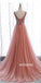 Elegant V-neck Beads Tulle Long Prom Dresses PG1194