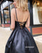 Simple Black Spaghetti Strap Stain Long Prom Dresses PG1202