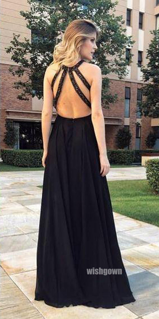 Sexy Black Halter Chiffon Long Prom Dresses PG1211