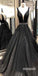 Charming V-neck Black Applique Tulle Long Prom Dresses PG1224