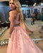 Two Pieces Pink Halter Applique Tulle Long Prom Dresses PG1220