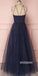 Navy-blue Spaghetti Straps Tulle Long Prom Dresses PG1233