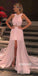 Unique Pink Halter Beads Tulle Prom Dresses PG1242