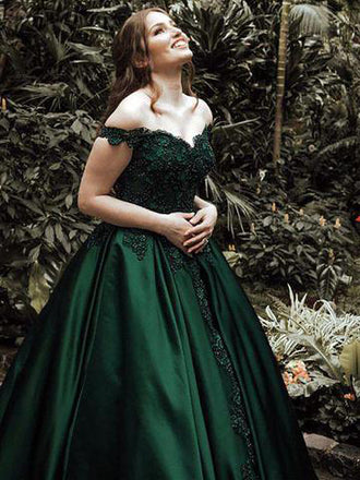 Off the Shoulder Green Inexpensive Long Prom Dresses, SG134