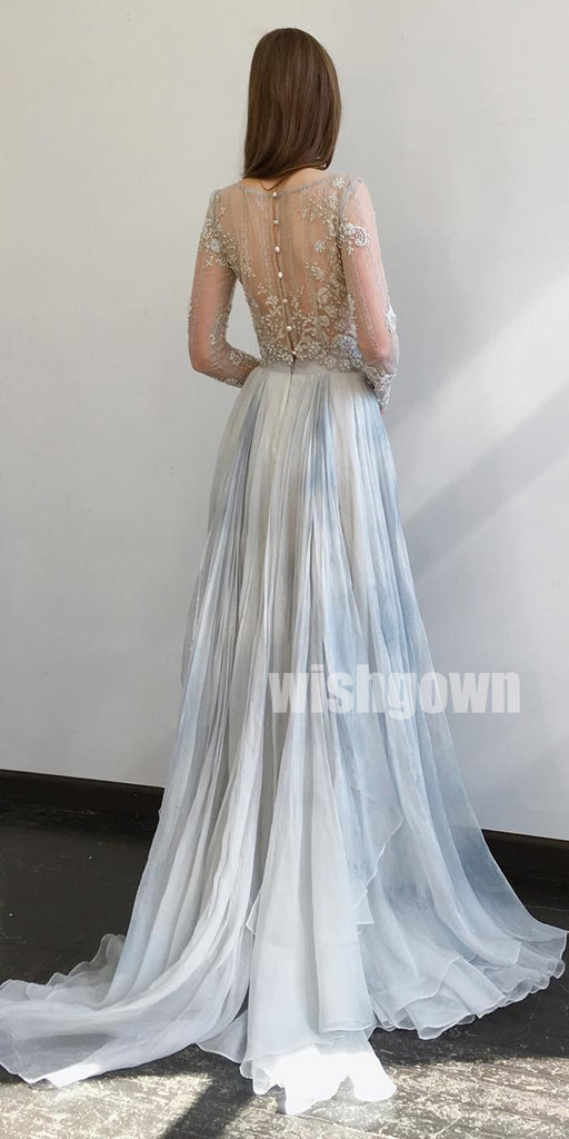 Long Sleeves A-line Gradient Long Prom Dresses PG1118