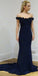 Navy Off the Shoulder Elegant Cheap Long Prom Bridesmaid Dresses, SG122