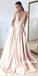 Unique A Line See Through Deep V Neck Long Prom Dresses, MD1140