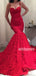 Red Spaghetti Strap Mermaid Sweetheart Long Prom Dresses PG1145