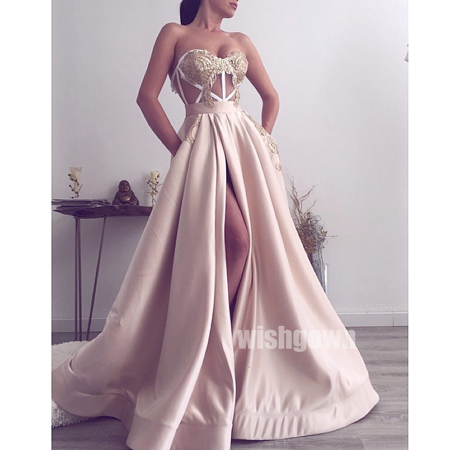 A-line Side Split Seen-through Long Prom Dresses PG1133