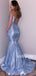 Blue Spaghetti Strap Mermaid Long Prom Dresses PG1147