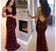 Burgundy Open Back Spaghetti Strap Sexy Mermaid Long Prom Dress, WG552 - Wish Gown