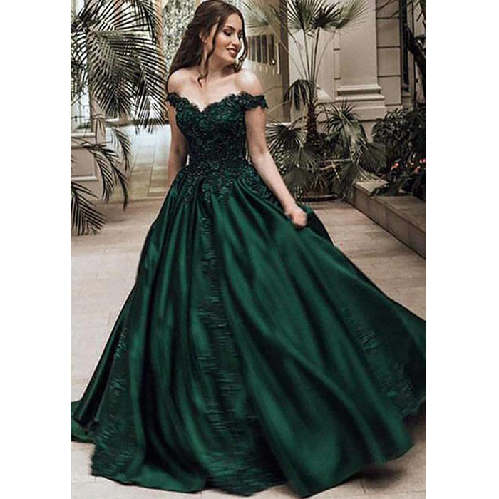 Off the Shoulder Green Inexpensive Long Prom Dresses, SG134