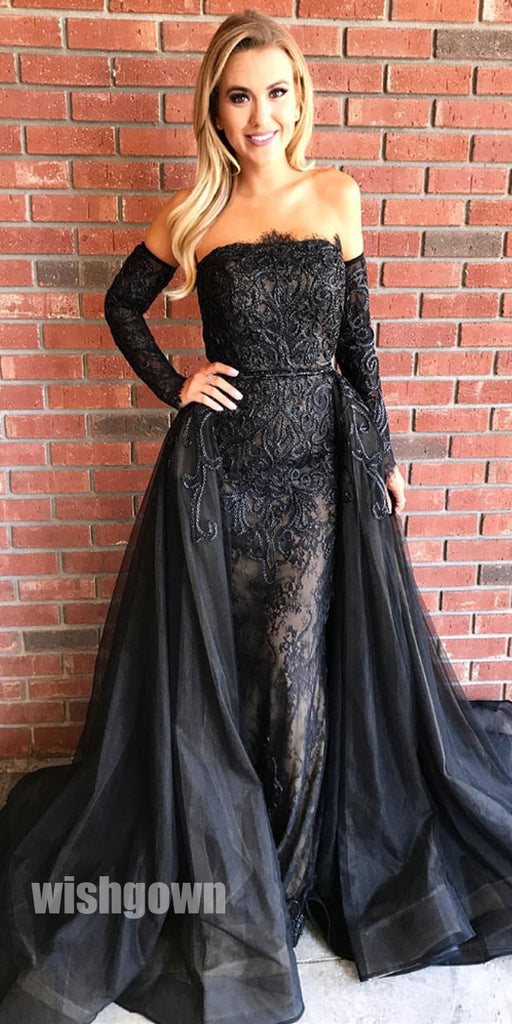 Popular Black Lace Charming Evening Inexpensive Long Prom Dresses, WG1119