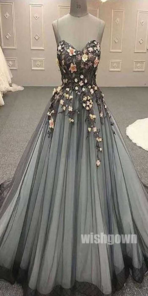 Gorgeous Spaghetti Strap Sweetheart Ball Gown Long Prom Dresses, SG112