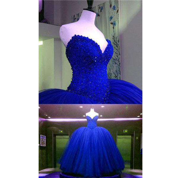 Affordable Gorgeous Sweetheart Royal Blue Ball Gown Long Evening Prom Dresses, WG1055 - Wish Gown