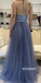 Elegant V-neck Spaghetti Srap Tulle Long Prom Dresses PG1205