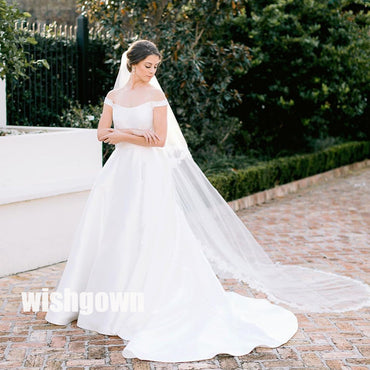 Elegant Off-the-shoulder A-line Long Wedding Dresses WDH038