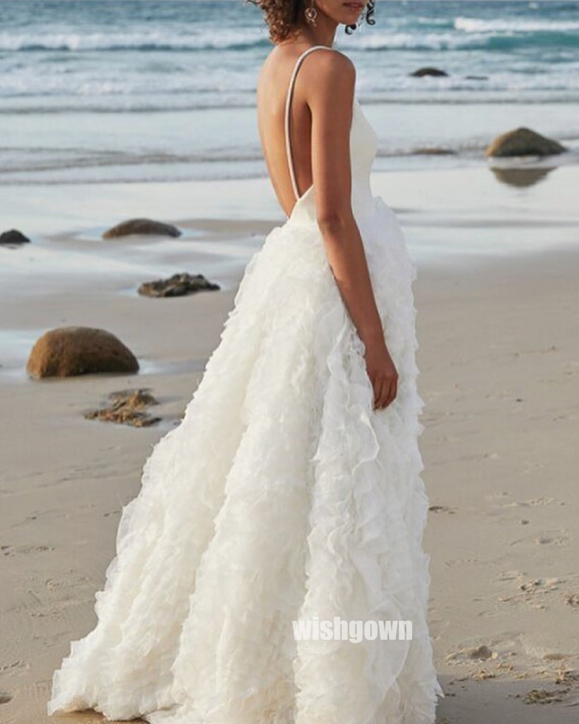 Sexy V-neck Spaghetti Strap Long Wedding Dress WDH053