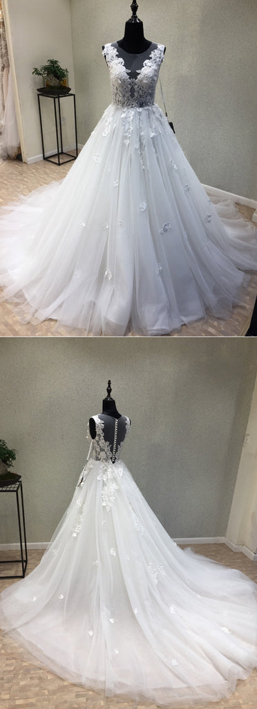 On Sale Tulle Applique Formal Cheap Bridal Long Wedding Dress, WG1203