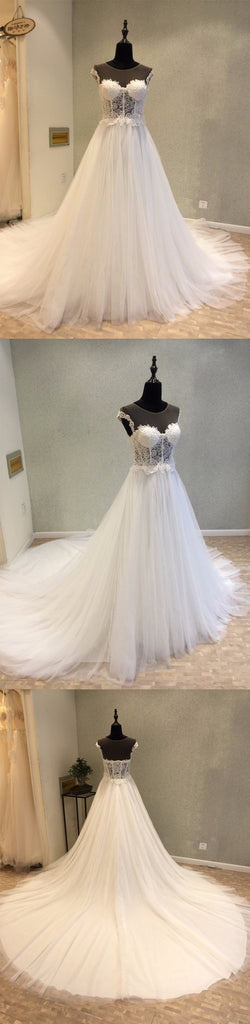 Cap Sleeves Formal Online Inexpensive Long Wedding Dress for Brides, WG1210 - Wish Gown