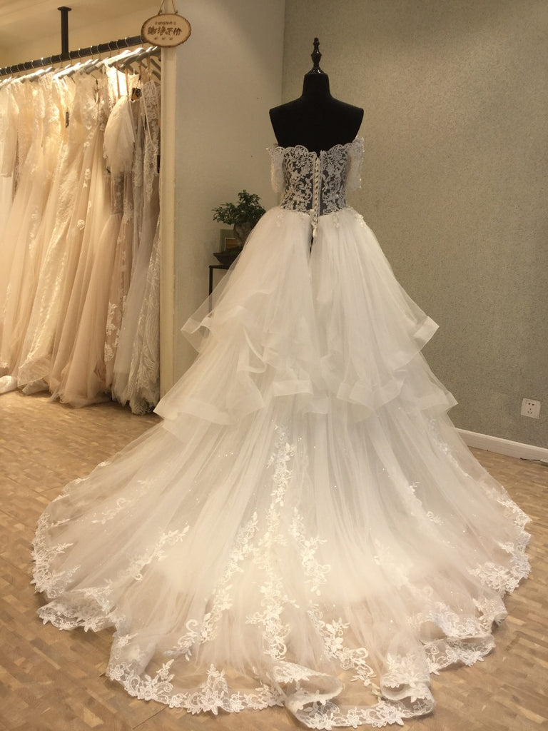 Off the Shoulder Charming Applique Tulle Long Wedding Dresses, WG1229