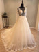 Beautiful Long Sleeves V Back Tulle Applique Affordable Long Wedding Dress, WG1204 - Wish Gown