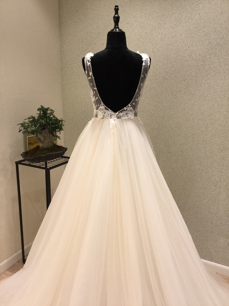 Popular Cheap Open Back Charming Applique Tulle Long Wedding Dresses, WG1226