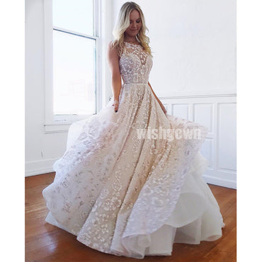 A-line Unique Applique Charming Long Wedding Dresses YH1113